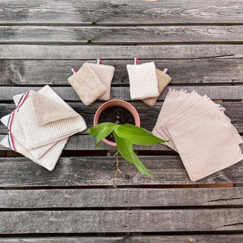 Éponge lavable en tissu bio « Plante Dorée » - Lot de 2, Handmade in  France